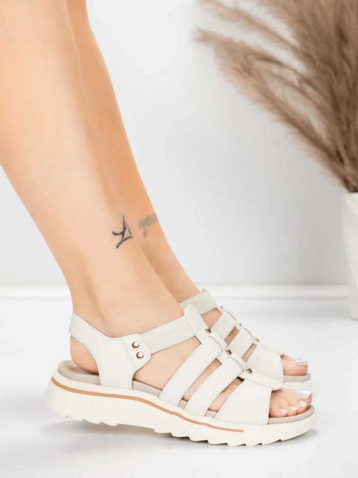 Sandale Dama cu Talpa Joasa 3FR035 Crem | Advancer » meishop.life