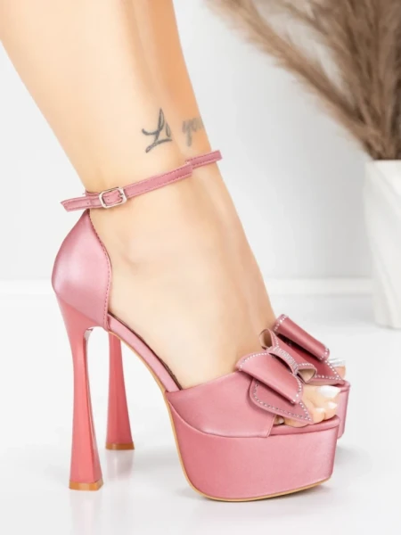 Sandale Dama cu Toc Subtire si Platforma 5DC39 Roz | Mei » meishop.life