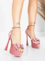 Sandale Dama cu Toc Subtire si Platforma 5DC39 Roz | Mei » meishop.life