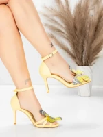 Sandale Dama cu Toc Subtire 5GS62 Galben | Mei » meishop.life