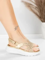 Sandale Dama cu Platforma 5GS67 Auriu | Mei » meishop.life