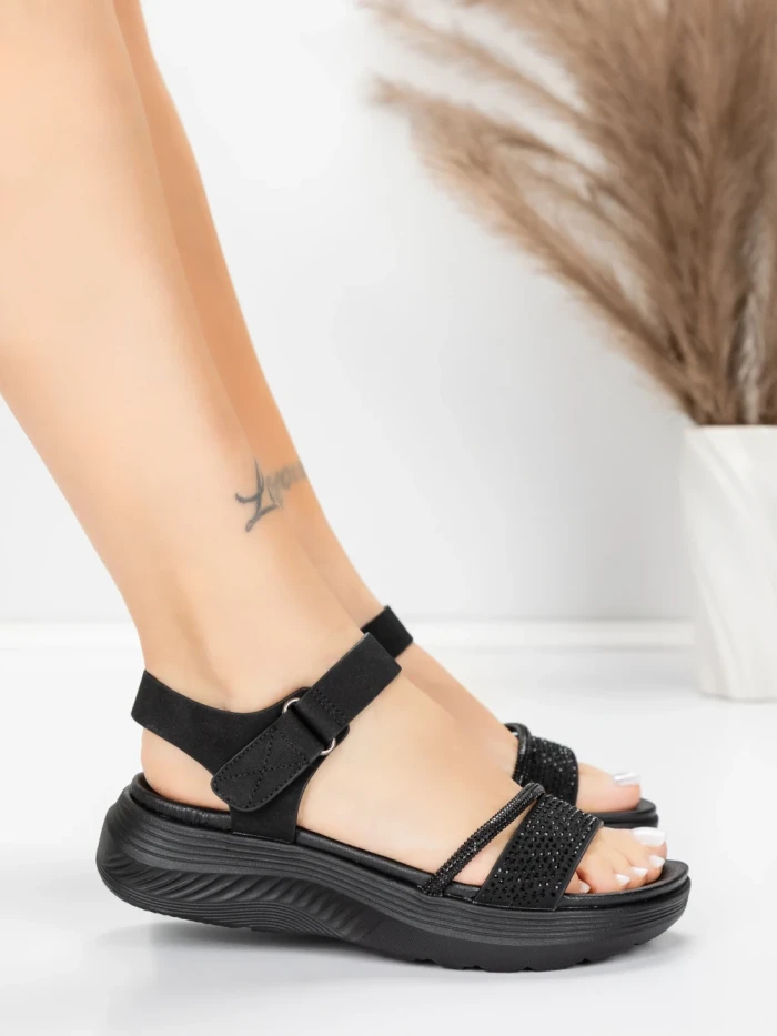 Sandale Dama cu Platforma 5GS68 Negru | Mei » meishop.life