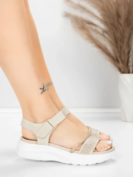 Sandale Dama cu Platforma 5GS68 Bej | Mei » meishop.life