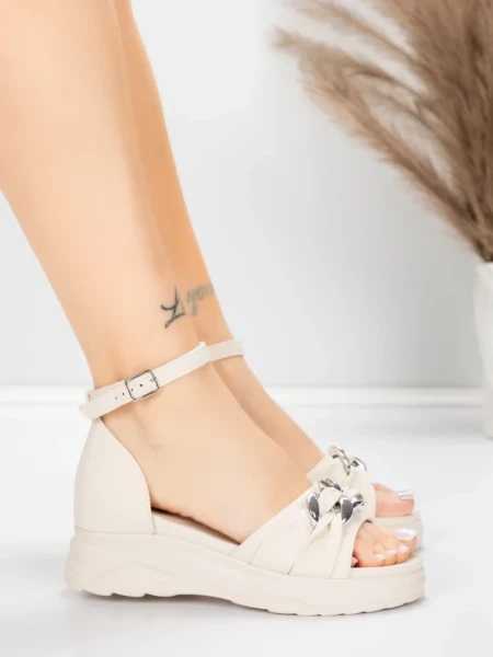 Sandale Dama cu Platforma 5H75 Bej | Mei » meishop.life