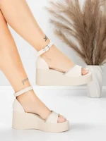 Sandale Dama cu Platforma 5H76 Bej | Mei » meishop.life