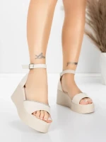 Sandale Dama cu Platforma 5H76 Bej | Mei » meishop.life