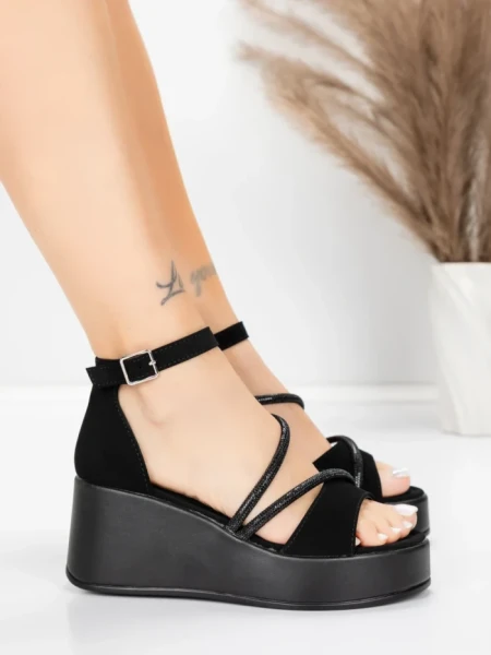 Sandale Dama cu Platforma 5H77 Negru | Mei » meishop.life