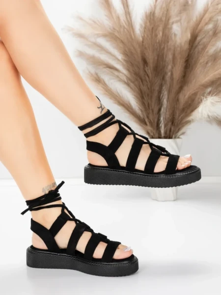 Sandale Dama cu Talpa Joasa 5H79 Negru | Mei » meishop.life