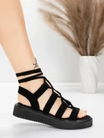 Sandale Dama cu Talpa Joasa 5H79 Negru | Mei » meishop.life
