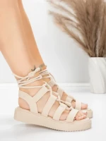 Sandale Dama cu Talpa Joasa 5H79 Bej | Mei » meishop.life