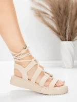 Sandale Dama cu Talpa Joasa 5H79 Bej | Mei » meishop.life
