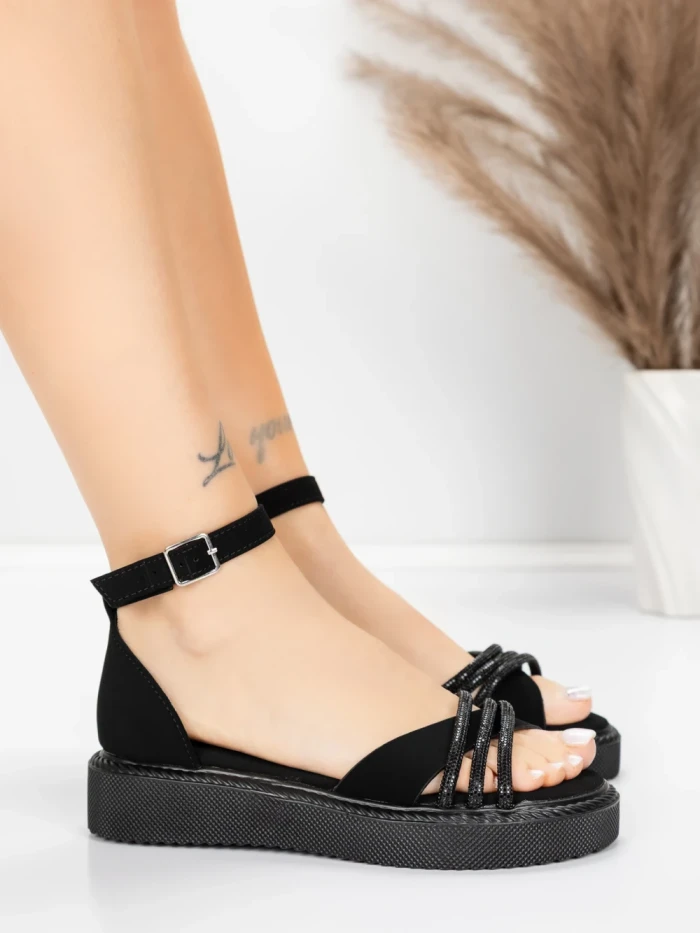Sandale Dama cu Talpa Joasa 5H81 Negru | Mei » meishop.life