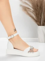 Sandale Dama cu Talpa Joasa 5H81 Alb | Mei » meishop.life