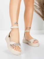 Sandale Dama cu Talpa Joasa 5H81 Bej | Mei » meishop.life