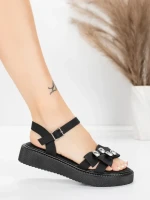 Sandale Dama cu Talpa Joasa 5H82 Negru | Mei » meishop.life