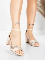 Sandale Dama cu Toc Gros 5LO8 Bej deschis | Mei » meishop.life