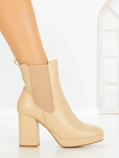 Botine cu Toc Gros 9128 BEIGE | CM
