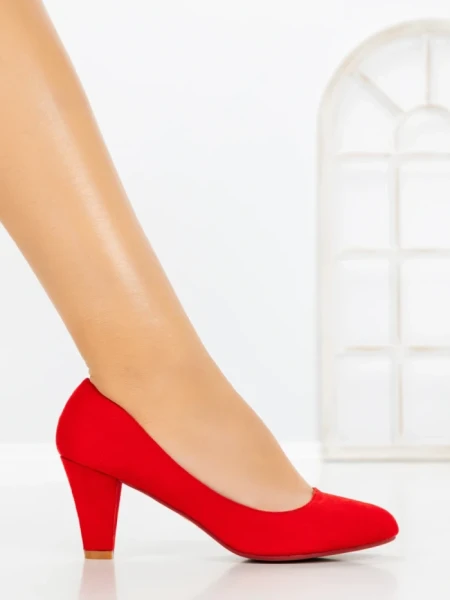 Pantofi cu Toc Gros J-89 RED | CHERIE